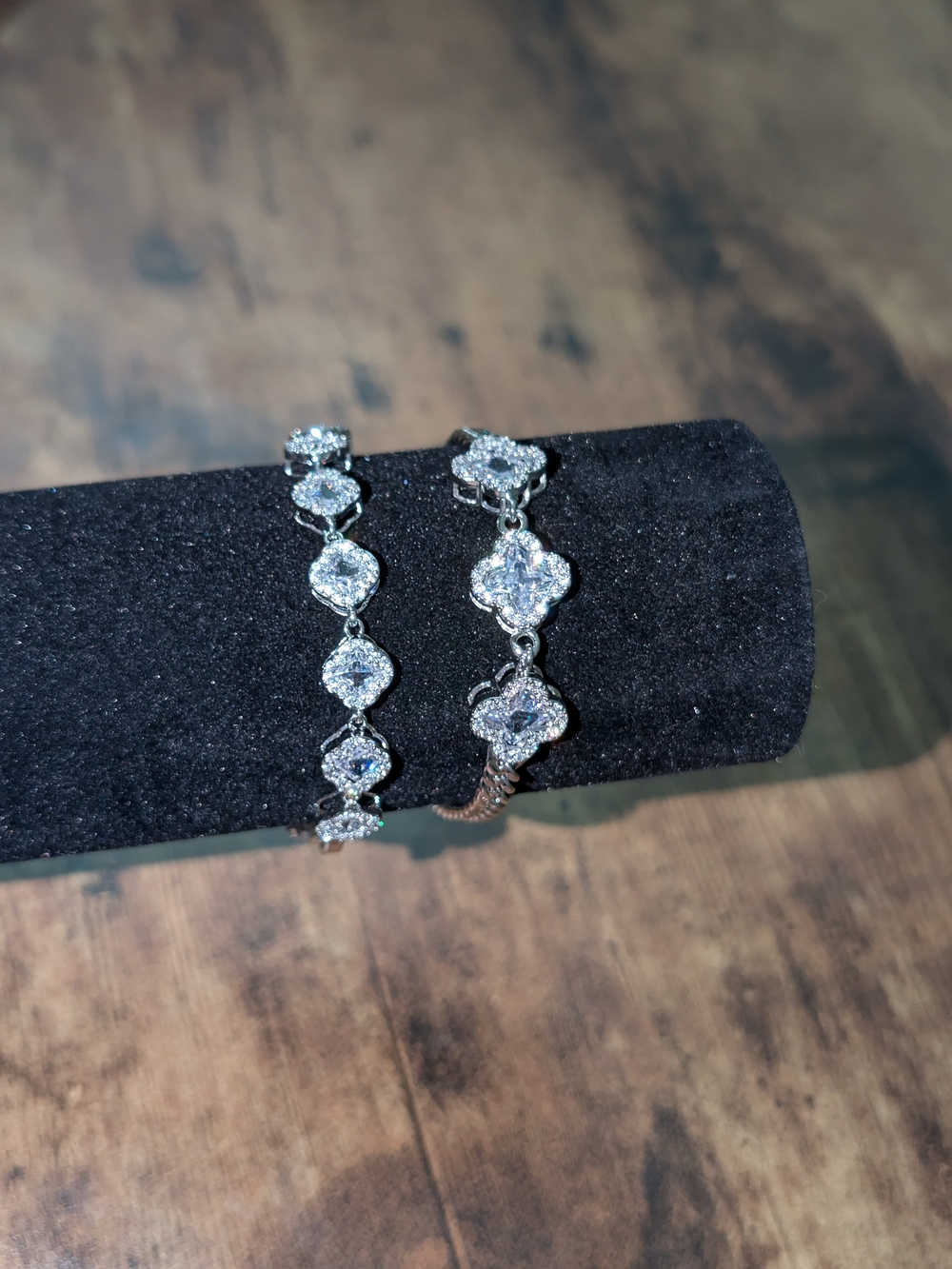 Silver Crystal Clover Link Bracelet - Women Jewelry